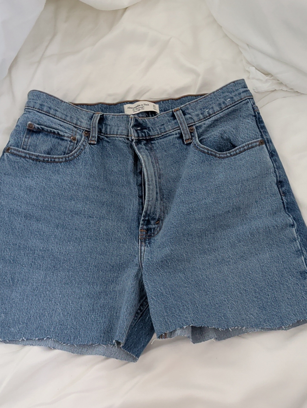 Abercrombie & Fitch Light Blue Raw-Hem Denim Shorts